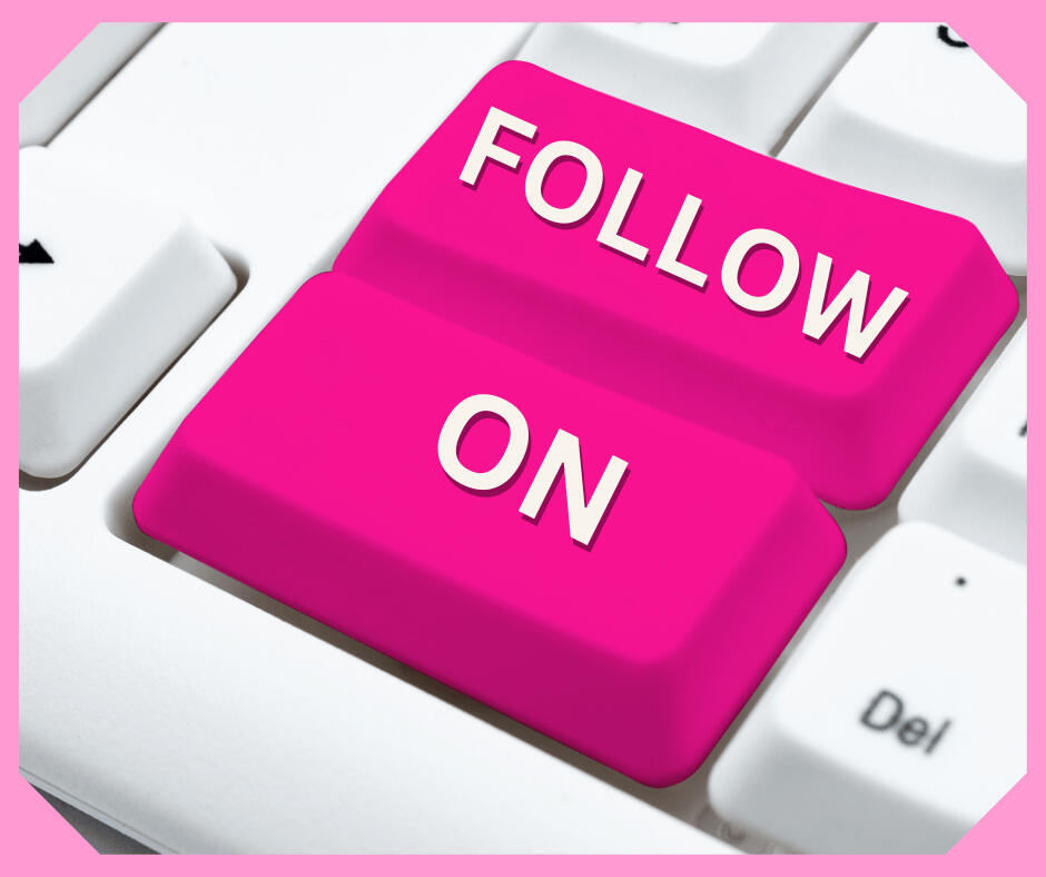 Top green key on keyboard reads FOLLOW US and second green key below it reads ON